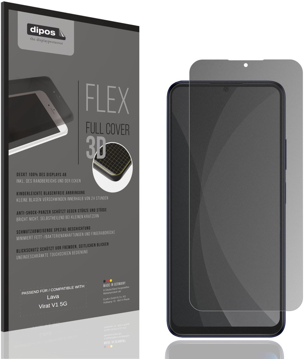 dipos FLEX – Matte Privacy Screenprotector geschikt voor Lava Virat V1 5G | Volledige Schermbescherming | Case-Friendly