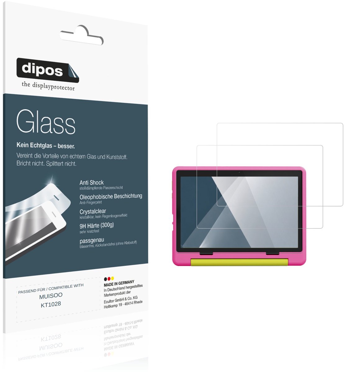dipos – 2x Pantserfolie geschikt voor MUISOO KT1028 | 9H Screenprotector