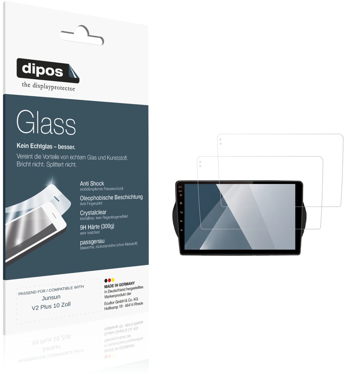 dipos – 2x Pantserfolie geschikt voor Junsun V2 Plus 10 Inch | 9H Screenprotector