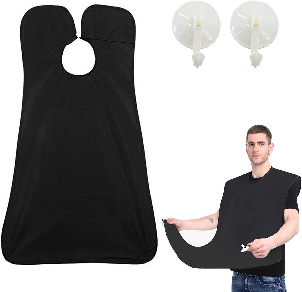 Beard Apron met Niet-Plakkerige Coating en Waterdichte Functie, Inclusief 2 Zuignappen, Perfect Cadeau voor Mannen, Zwart, One Size