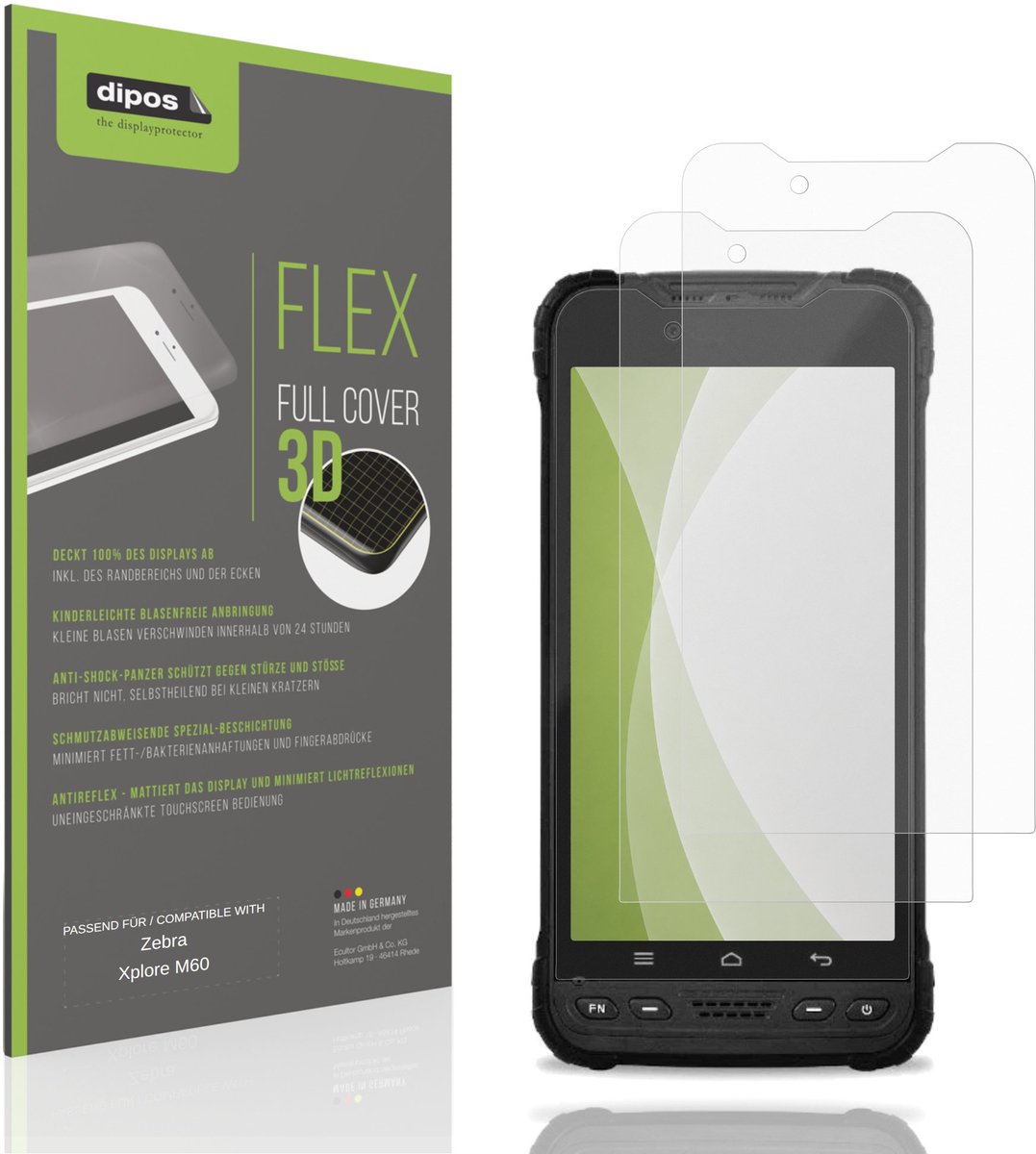 dipos FLEX – 2x Matte Screenprotector geschikt voor Zebra Xplore M60 | Volledige Schermbescherming | Case-Friendly