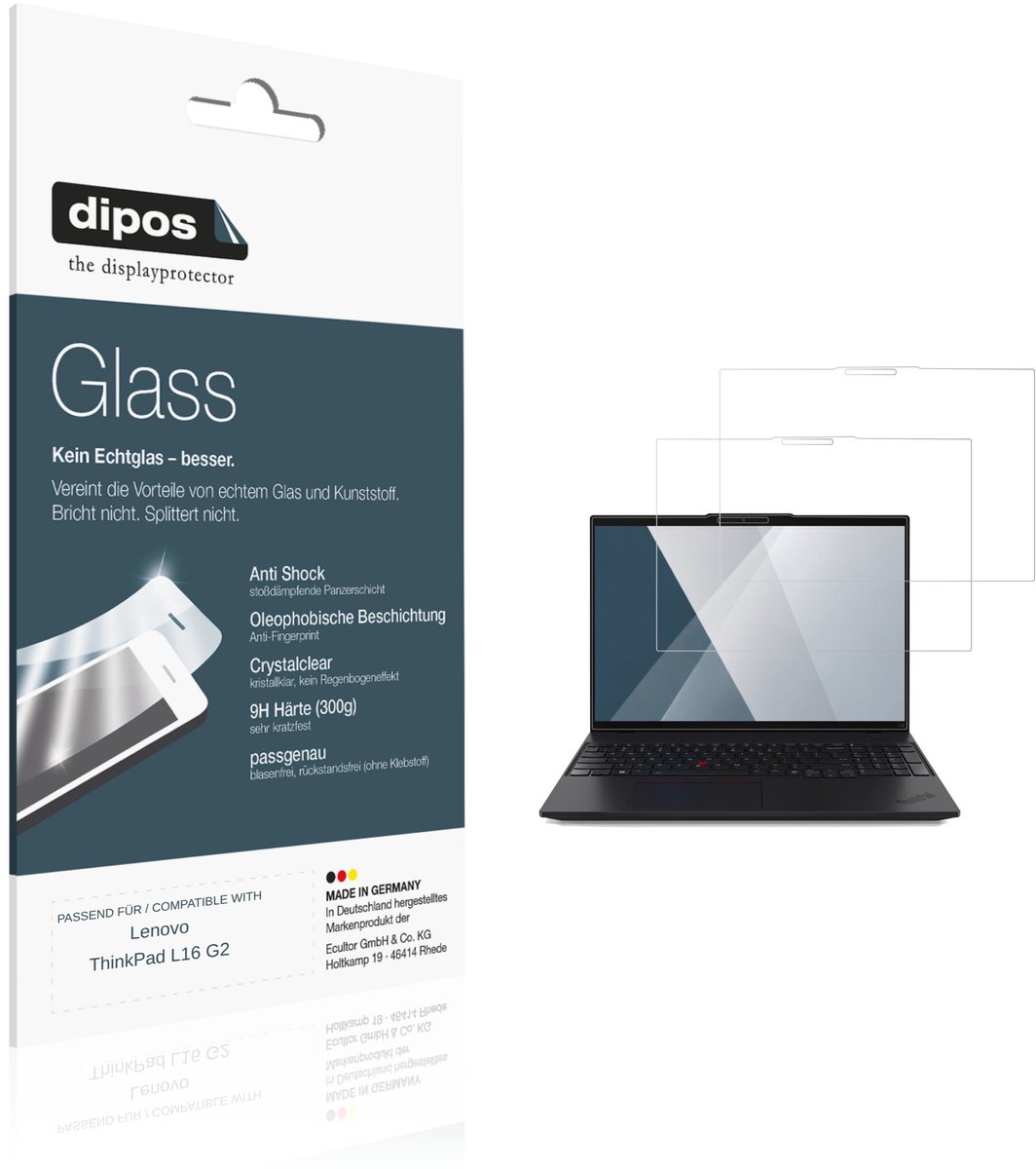 dipos – 2x Pantserfolie geschikt voor Lenovo ThinkPad L16 G2 | 9H Screenprotector