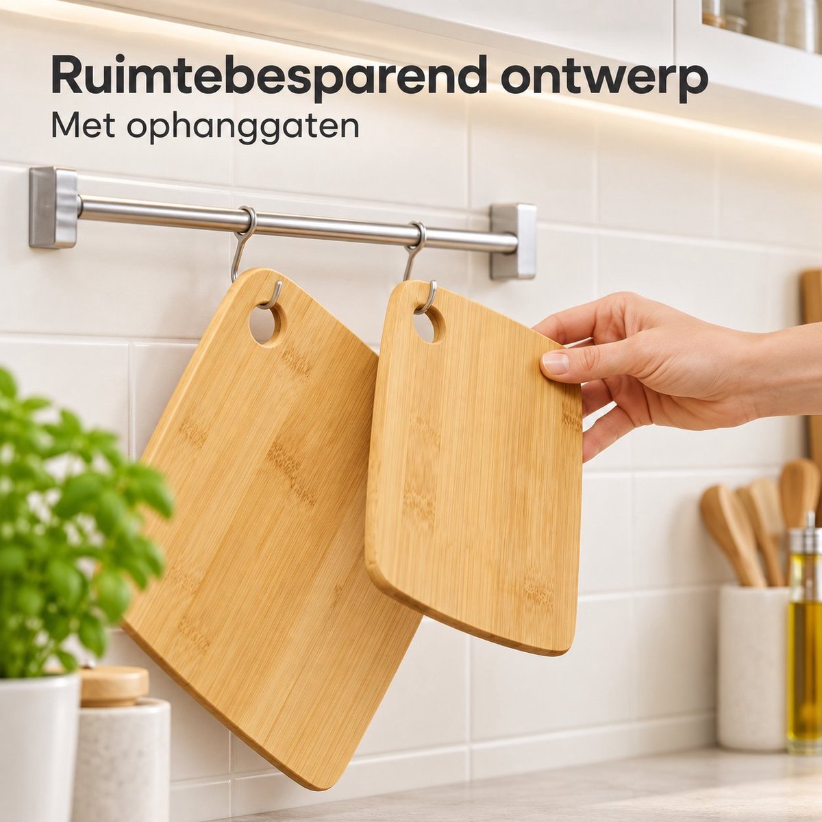 R&H® Houten snijplanken set van 3 - Bamboe - Verschillende maten - Met ophanggaten