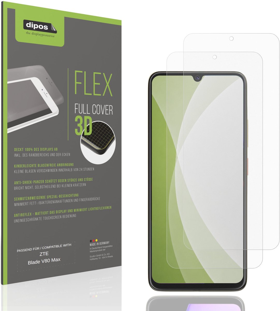 dipos FLEX – 2x Matte Screenprotector geschikt voor ZTE Blade V80 Max | Volledige Schermbescherming | Case-Friendly