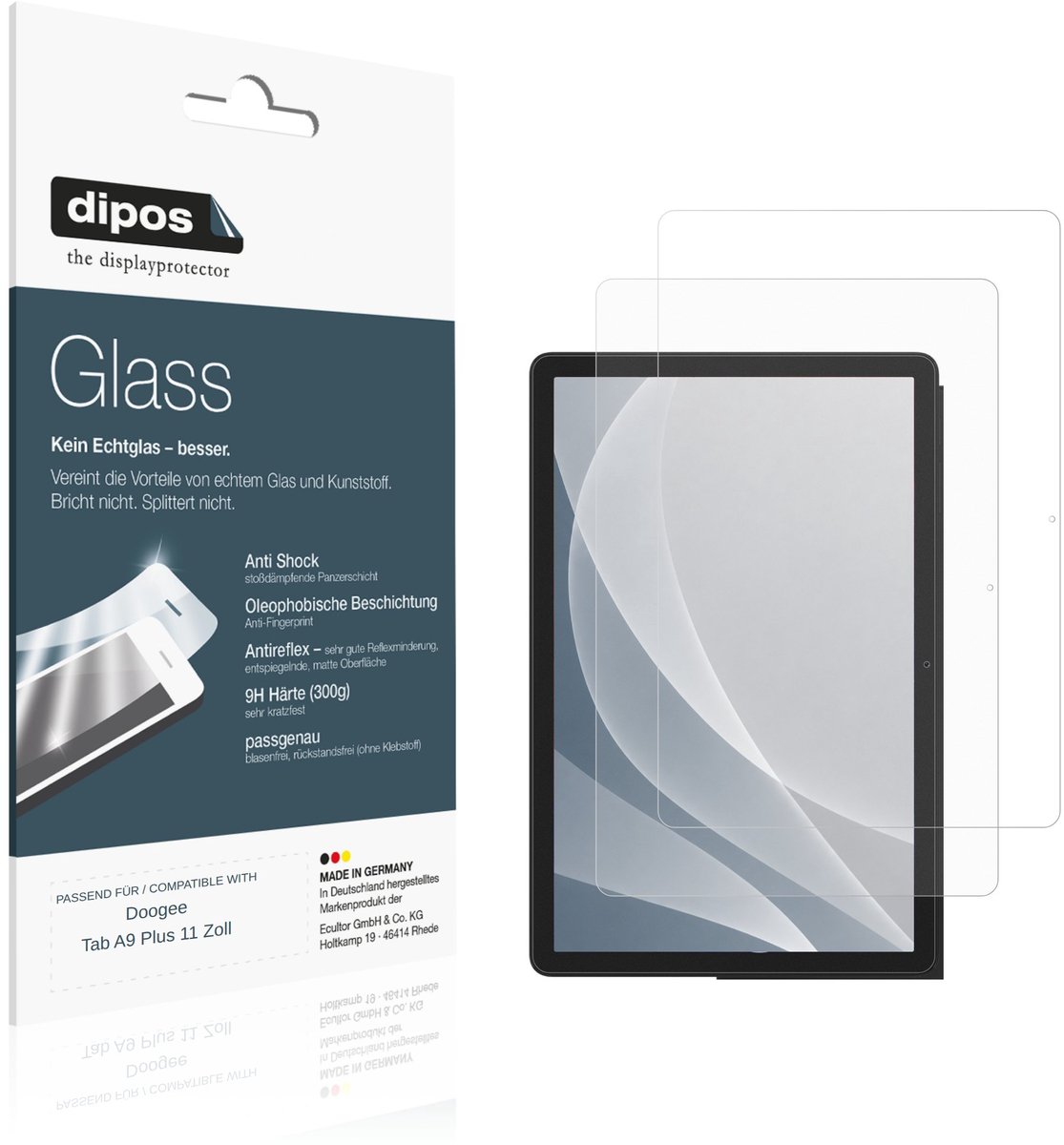 dipos – 2x Matte Pantserfolie geschikt voor Doogee Tab A9 Plus 11 Zoll | 9H Screenprotector
