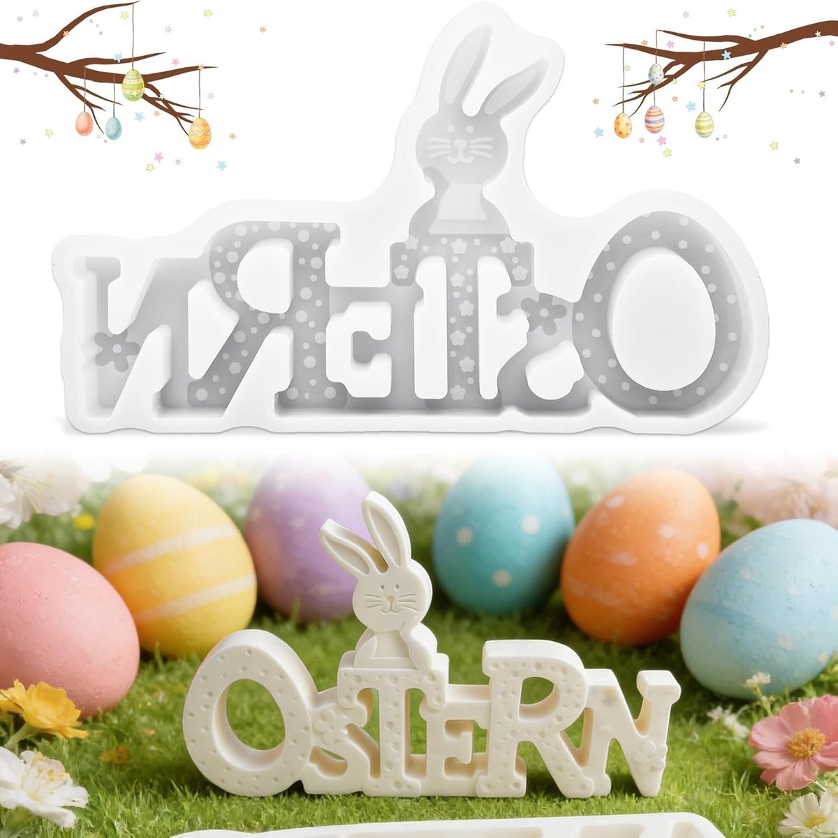 Easter Letters en 3D Paashaas Siliconen Mallen voor Gips, Zeep en Kaarsen Maken
