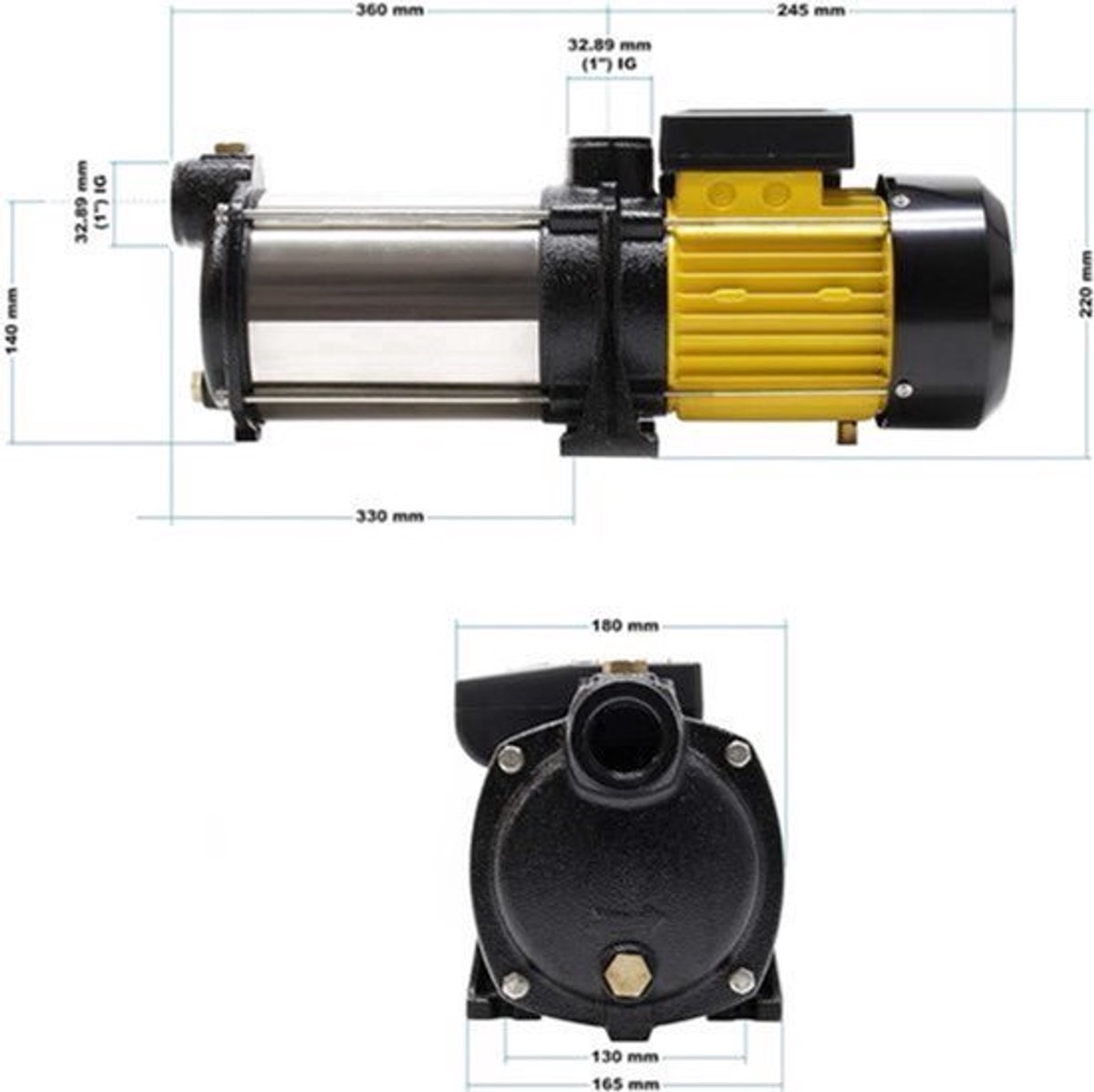Centrifugaalpomp – Meertraps Pomp – Huiswaterpomp – Tuinpomp – Jetpomp – 2200W Motorvermogen – 9000 L/u Debiet – Roestvrij Staal & Gietijzer