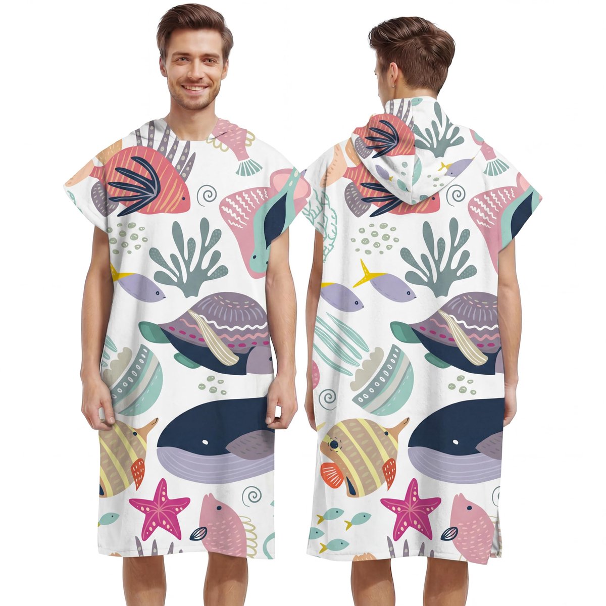 LOMTRATS Sneldrogende surfponcho met capuchon voor volwassenen, heren, dames of gezinnen, van microvezel, voor - ShopVlot