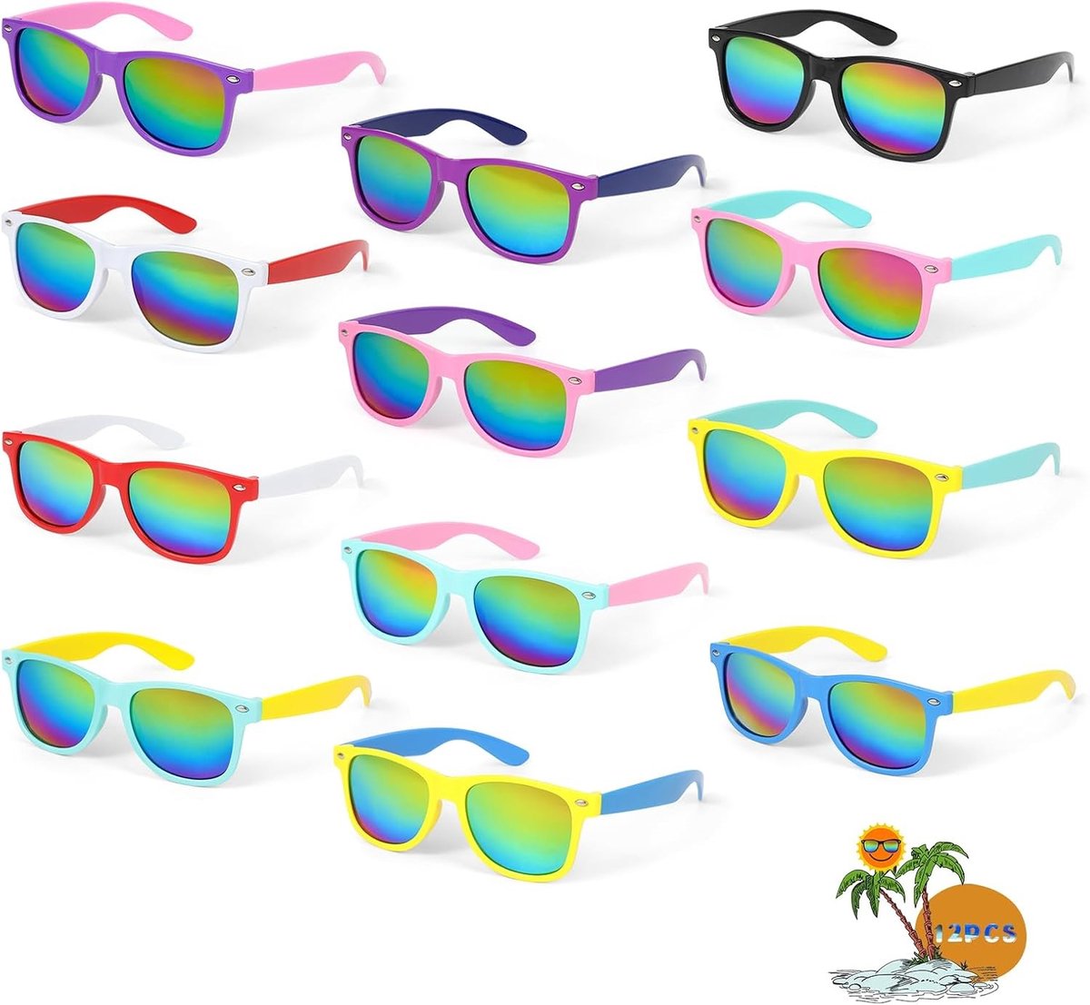 Pack van 12 Kindersonnenbrillen in Neonkleuren, Perfect voor Feestjes, Zomer en Strand, Geschikt voor Jongens en Meisjes van 3-8 Jaar