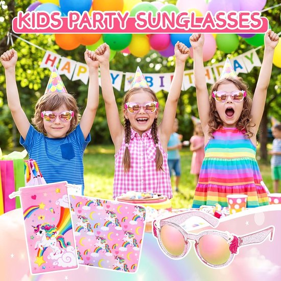 Unicorn Zonnebril voor Meisjes met UV-bescherming voor Kinderen van 3 tot 10 Jaar, Inclusief Zachte Pouch en Doek voor Strand, Feestjes en Verjaardagen — afbeelding 4