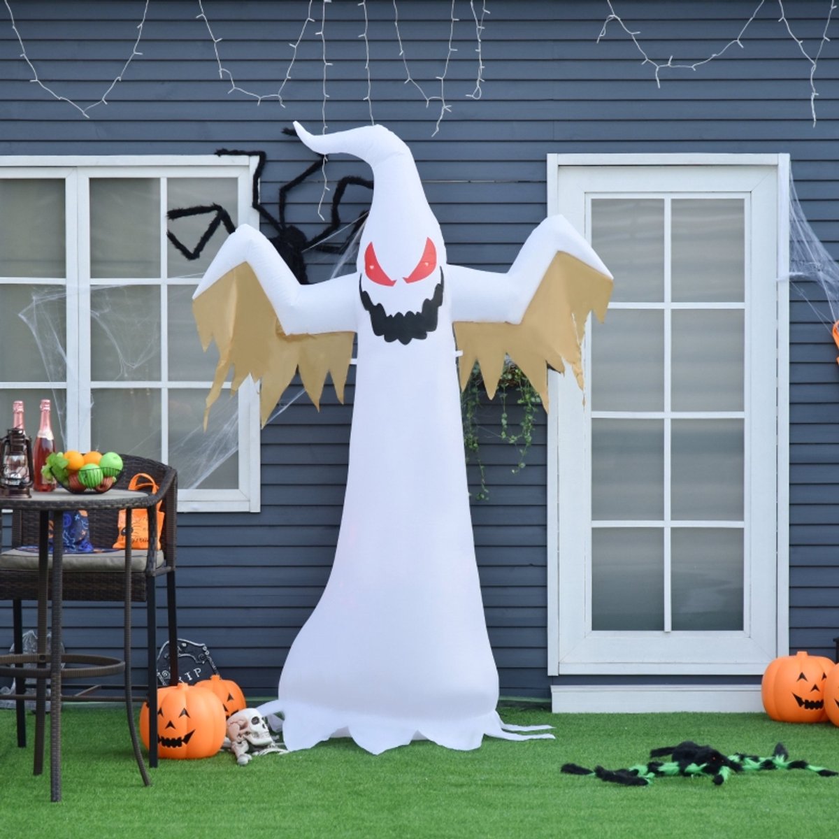 Opblaasfiguur Zelfopblazend Halloween Spook 240 Cm Polyester Wit Met Led Verlichting Voor Tuindecoratie En Binnengebruik