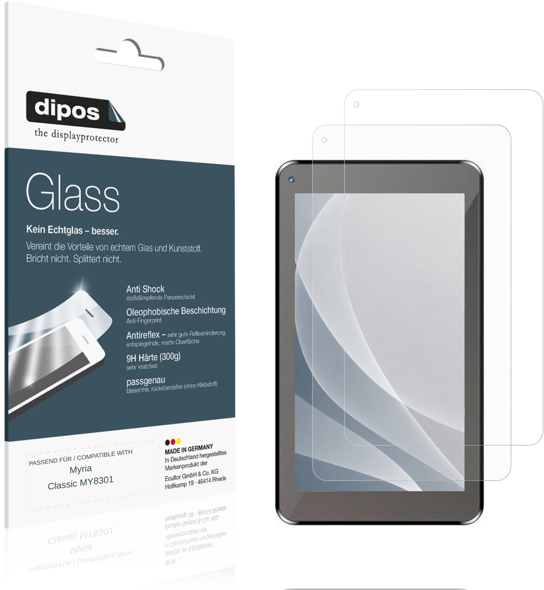 dipos – 2x Matte Pantserfolie geschikt voor Myria Classic MY8301 | 9H Screenprotector