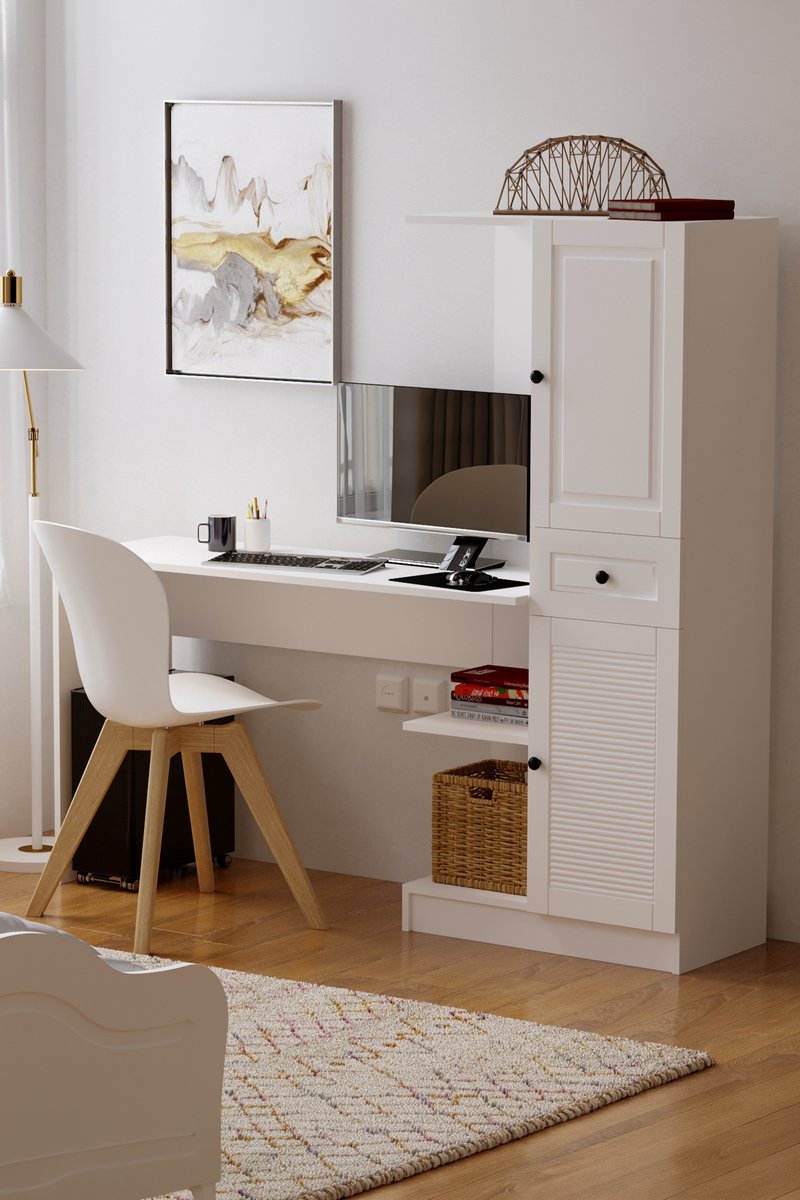 IZEL COUNTRY BUREAU – Bureau – Houten Bureau – Schrijftafel – Werktafel – Thuiswerk Bureau – Bureau voor Slaapkamer, Woonkamer en Kantoor – Landelijke Stijl – Ruime Werkruimte – Modern Design – Opbergmeubel – Studiebureau – Werkkamer – Stijlvol
