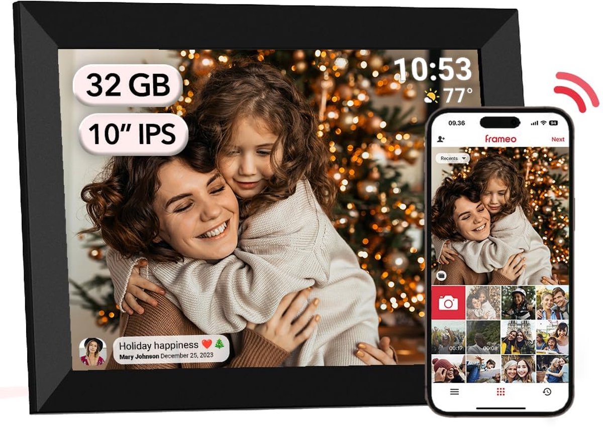 Digitale Fotolijst 10,1 inch – WiFi – IPS Touchscreen – 32GB Geheugen – Automatische Rotatie – MicroSD tot 128GB