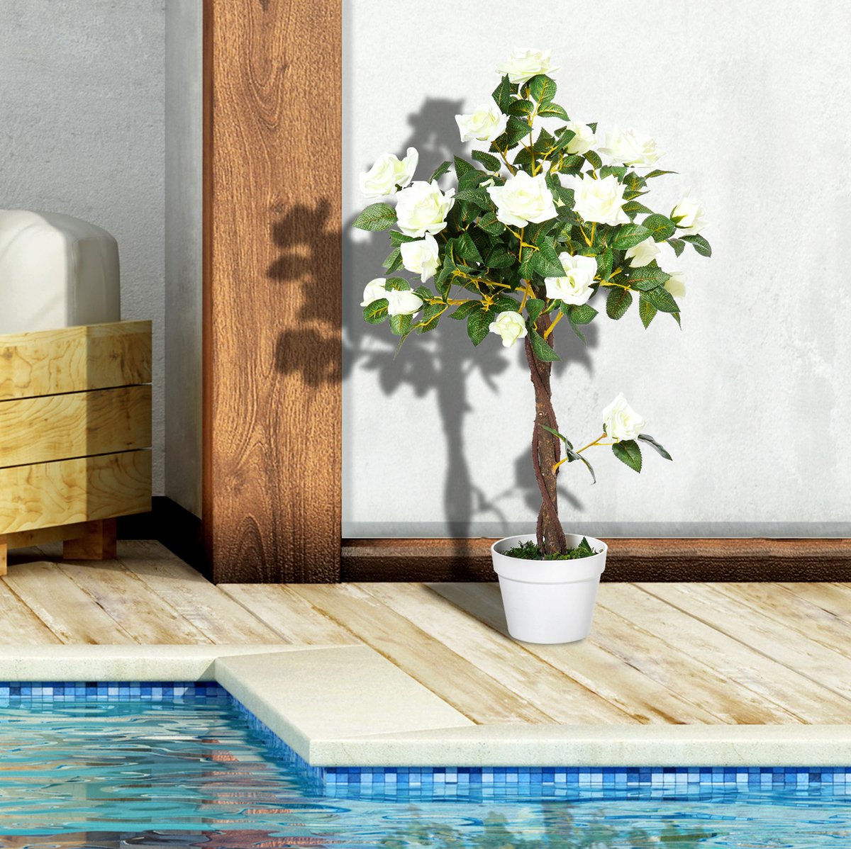MODFU - Kunstplant - Rozenboom - Wit - 90 Cm - In Pot