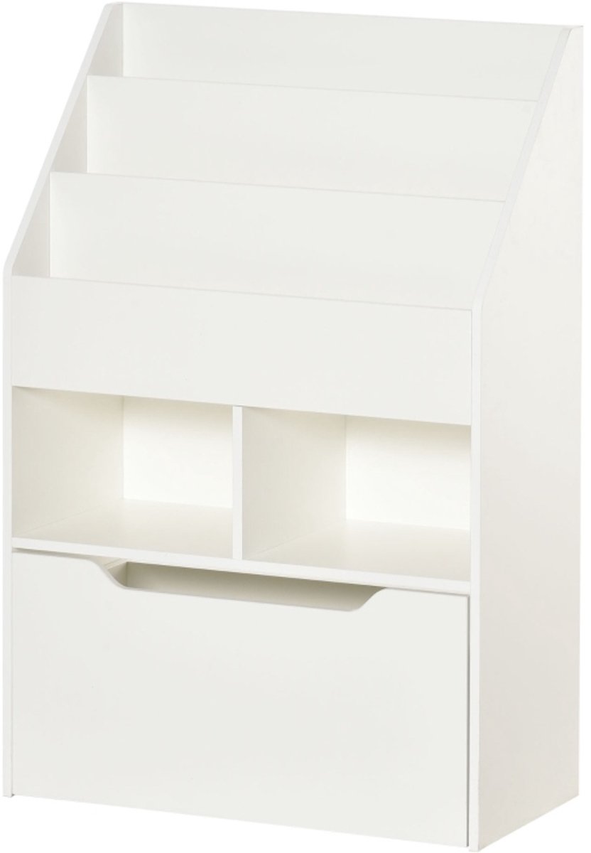 MODFU Kinder Boekenkast - Lade - Open Vakken - Wit - MDF - 60 X 29,9 X 90 Cm