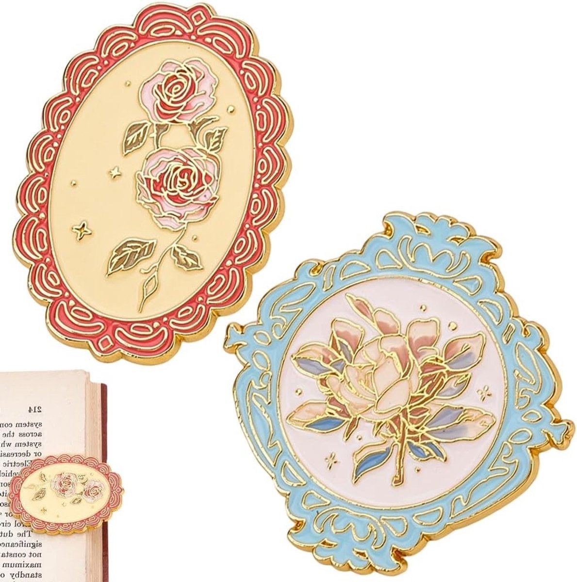 2 Stuks Metalen Clips in Bloemenvorm voor Boeken en Dagboeken, Decoratieve Paperclips en Bladwijzers, Vintage Organizer Accessoires
