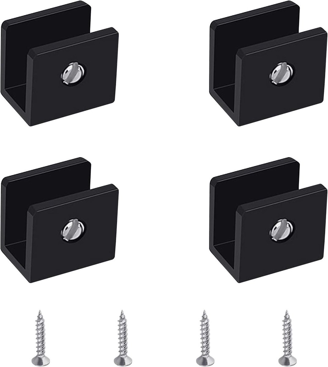Verstelbare vierkante glazen planksteunen, 4 stuks, aluminium clips voor wandmontage, geschikt voor 6-8 mm dikke glazen planken, zwart, stevig en duurzaam