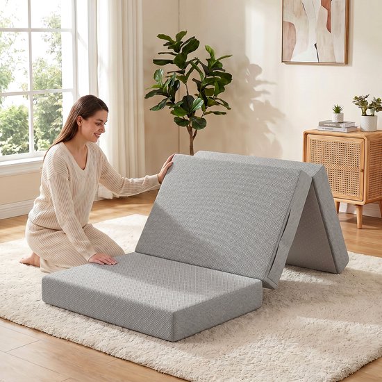 Klapmatras 200x90 cm, 15 cm dik - Opvouwbaar - Draagbaar - Wasbare hoes - Vloermatras - Oeko-Tex gecertificeerd — afbeelding 2