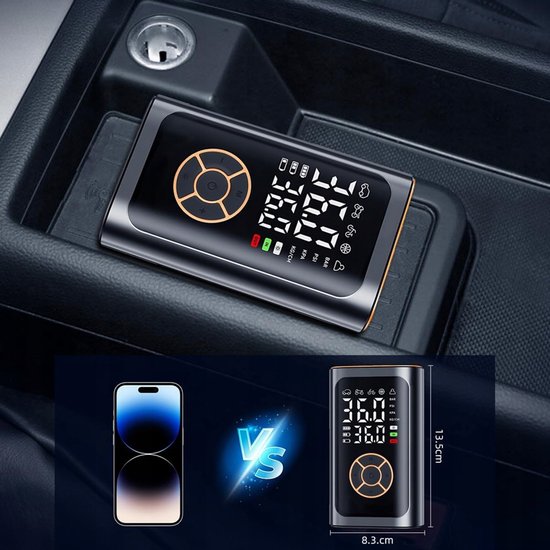 Bandenpomp - Luchtcompressor Draagbare - Elektrische Fietspomp - Compressor - 20 L/min - LCD Display - Zaklamp - Powerbank - 5 Standen - 4 Eenheden - Oververhittingsbeveiliging - Voor Auto & Motor & Fiets & Bal — afbeelding 4