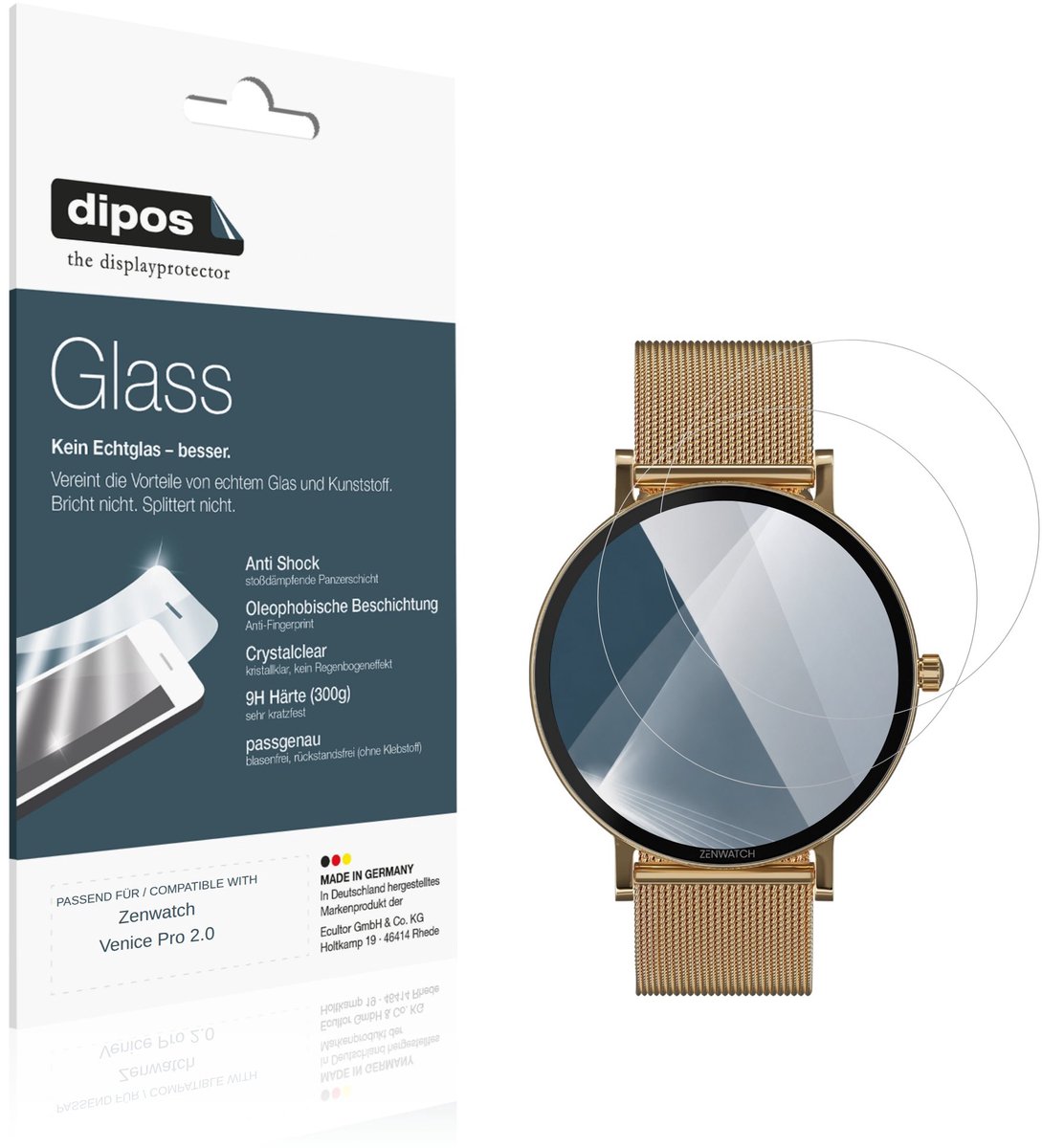 dipos – 2x Pantserfolie geschikt voor Zenwatch Venice Pro 2.0 | 9H Screenprotector