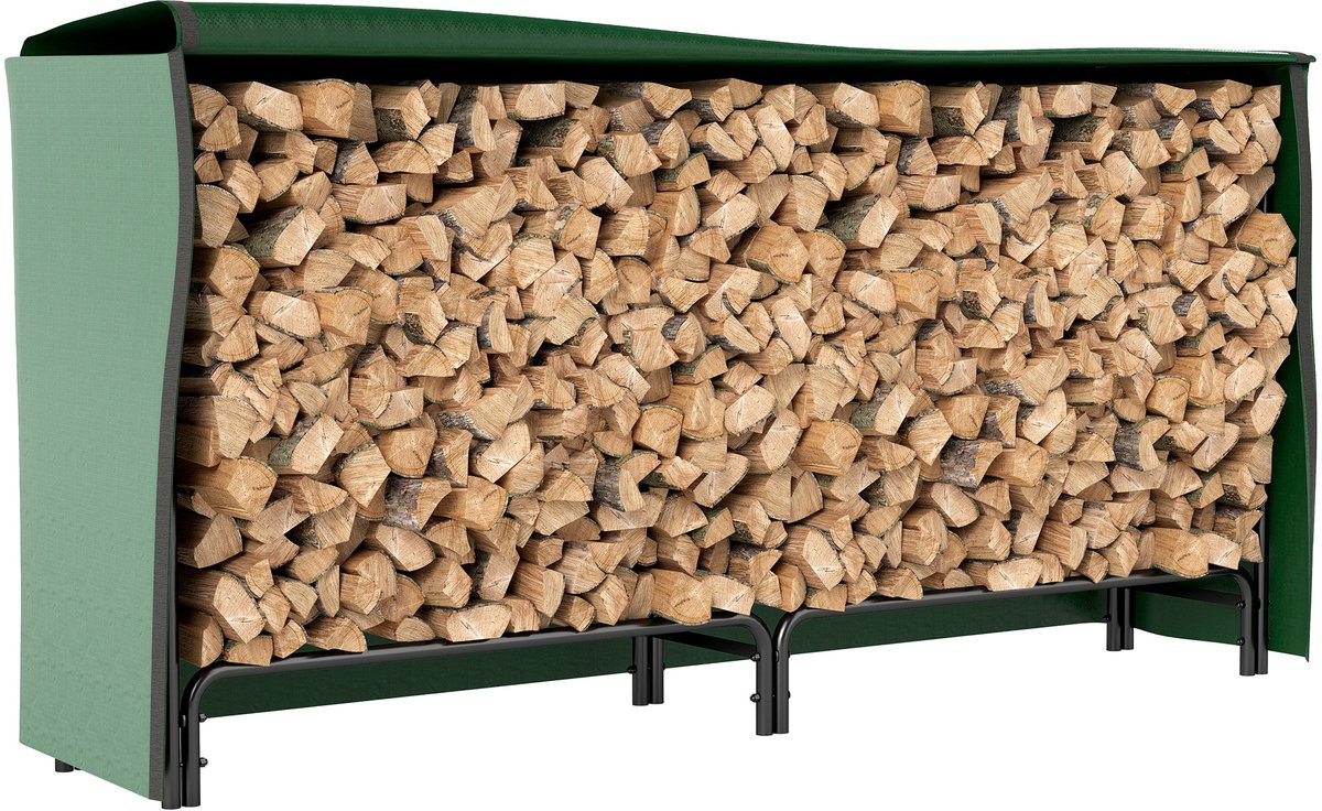Outsunny Houtrek voor open haard - Metaal - 200x36x99cm - Zwart