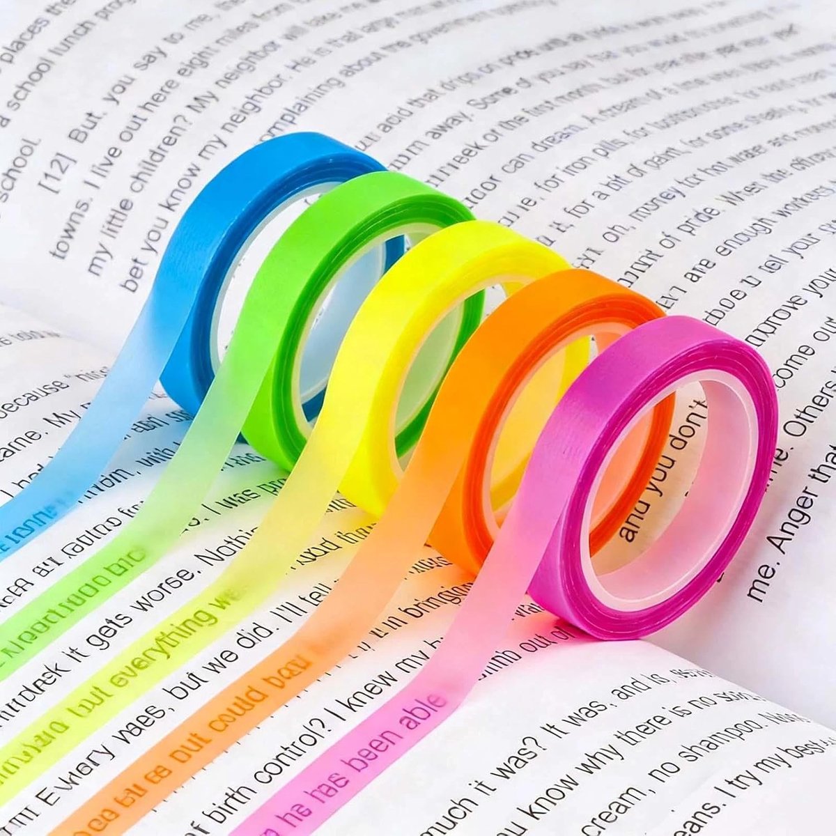 Kleurige Fluorescerende Hechtnoten en Markeerstrips - 10 Rollen Verwijderbare Plakband voor Notities en Boeken (5m/Rollen)