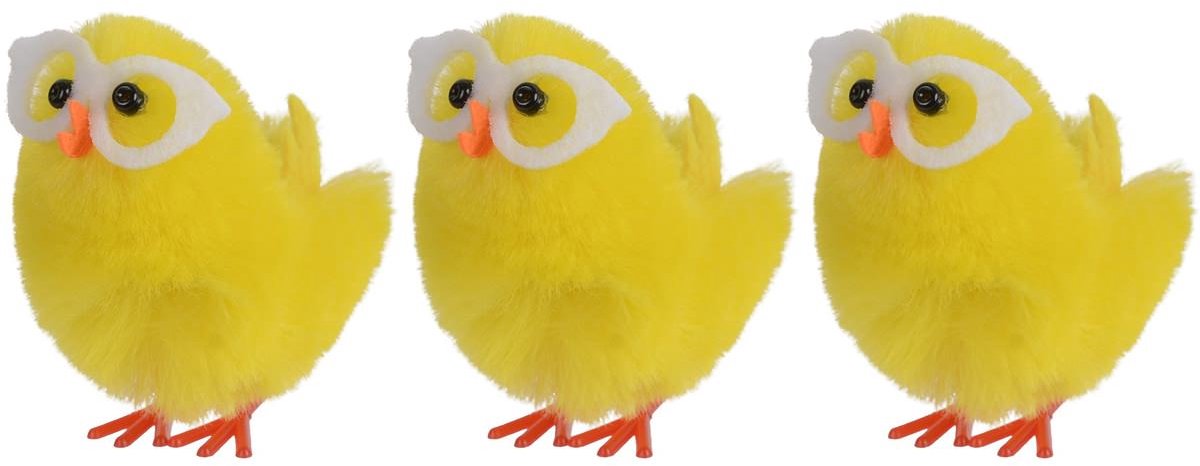 Decoris paaskuiken geel met witte bril 4 cm - set van 3