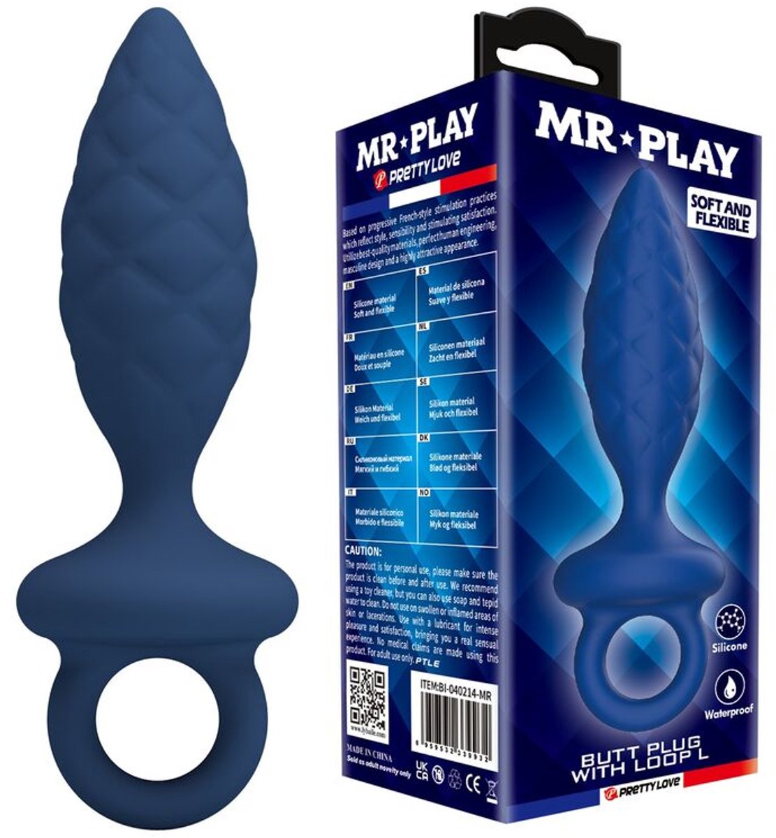 MR PLAY - TEXTURED ANAL PLUG WITH RING BLUE L