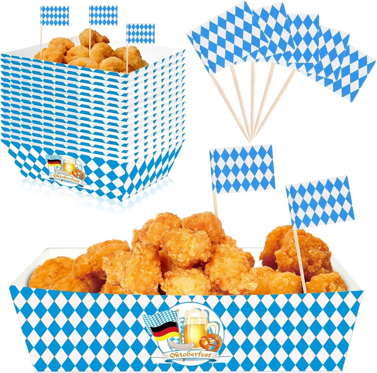 100 Stuks Houten Tandenstokers voor Snacks, Decoratie en Feestjes, Perfect voor Oktoberfest en Evenementen