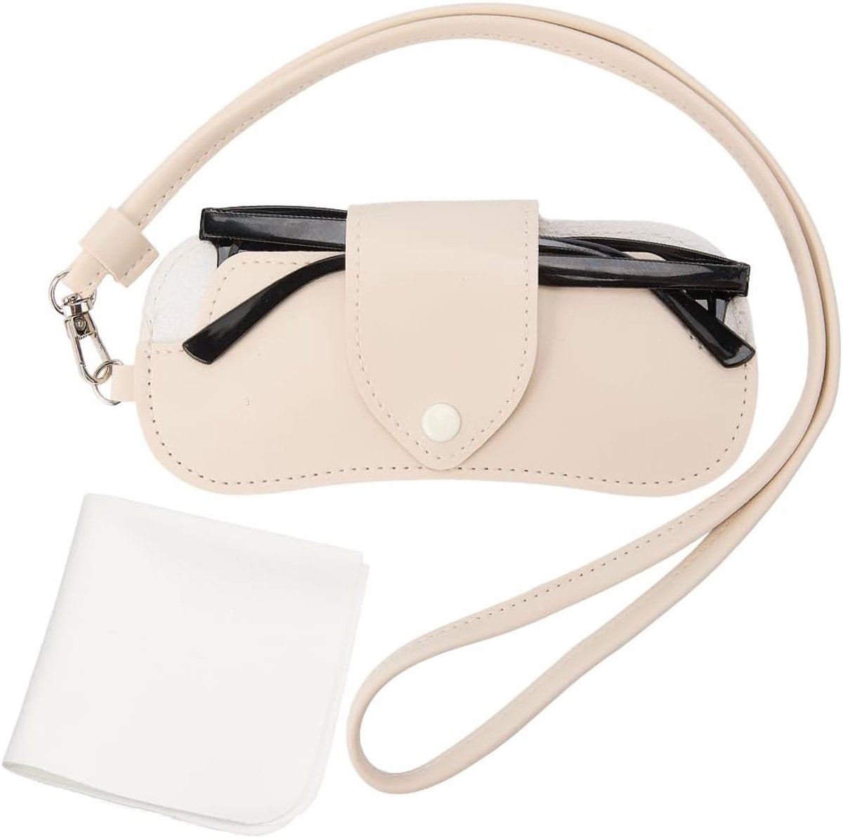 Stijlvolle en Draagbare Leren Zonnebril Etui met Lanyard en Schoonmaakdoek - Perfect voor Reizen en Buitenactiviteiten, 6.5 x 3 Inch