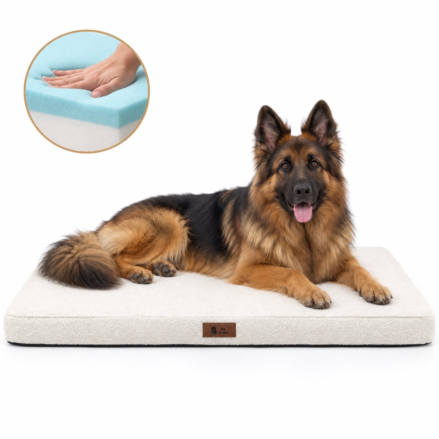 Pet Perfect BonoBed Bench Orthopedisch Hondenkussen - Memory Foam - Wasbaar Hondenbed - Benchkussen - Waterafstotende Binnenhoes - 131x93 cm - XXL - Bouclé Beige