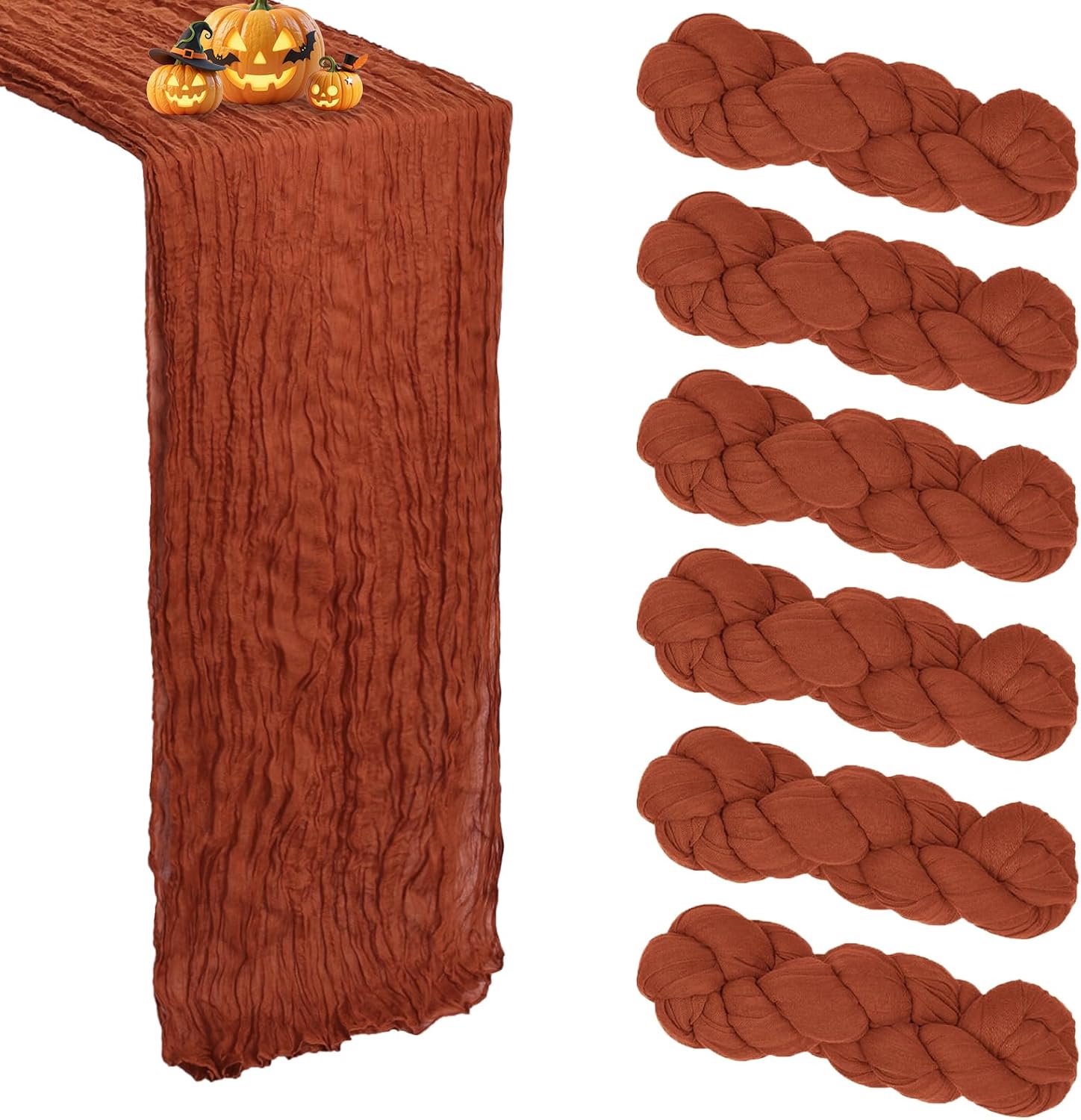 Set van 6 terracotta tafellopers van gaasstof (23 x 120 inch) – Transparante, rustieke boho-stof voor bruiloften, verjaardagen, babyshowers, herfstdecoratie en Thanksgiving（rood）