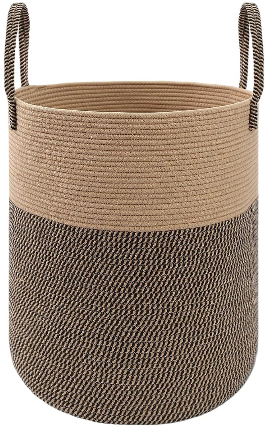 60L Katoenen touw wasmand, bruin en zwart - opvouwbare opbergmand voor wasgoed en dekens