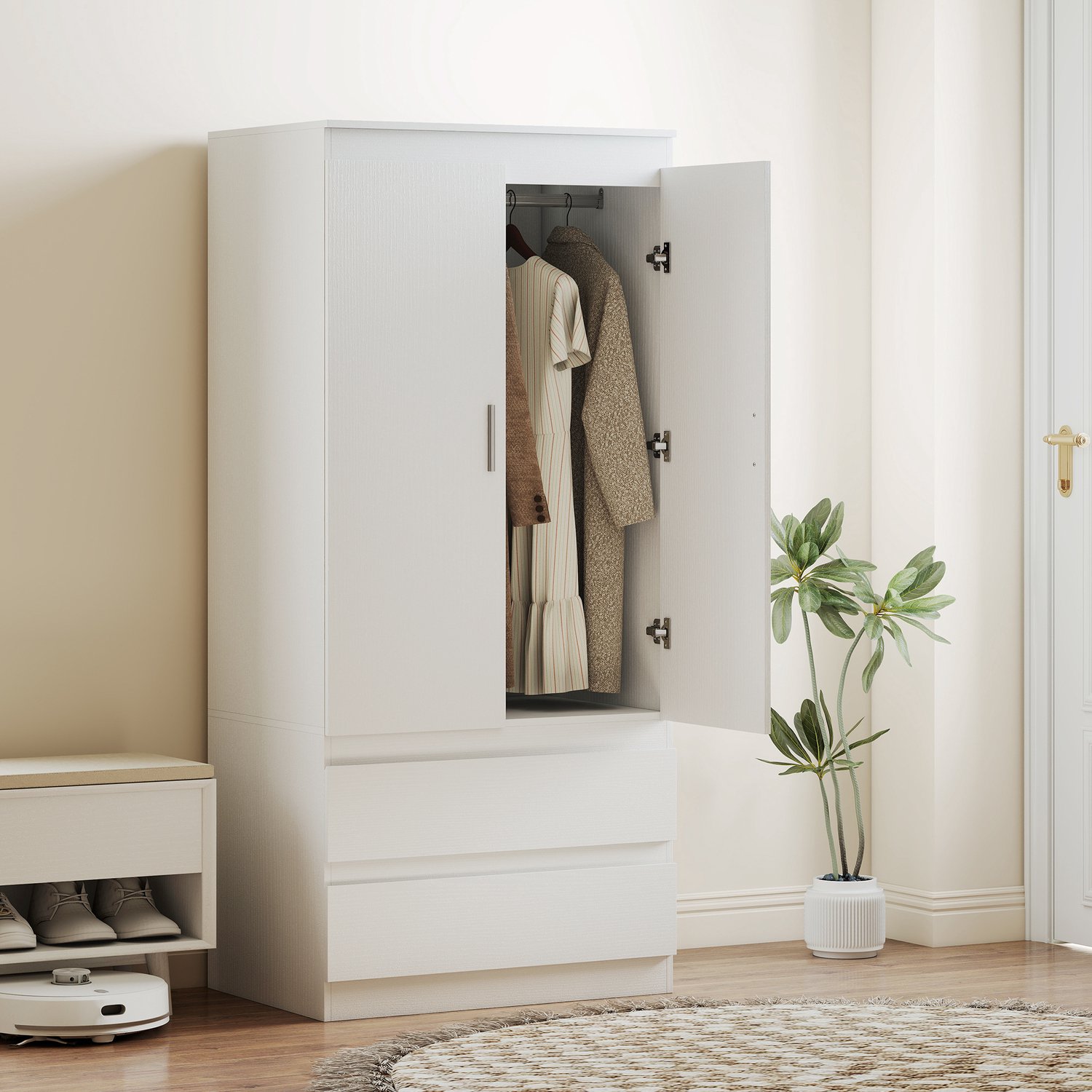 TEKROA® Kledingkasten - Kledingkast voor de slaapkamer - met 2 deuren - 2 lades en 3 vakken - wit