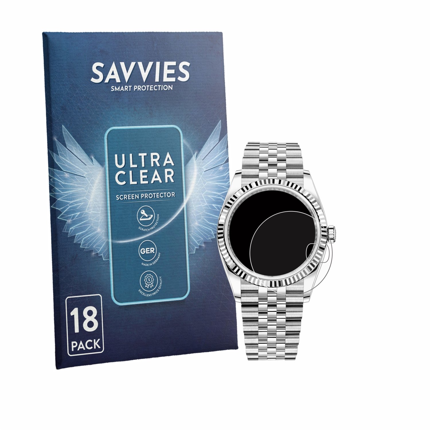 Savvies - Screenprotector voor Rolex Datejust 36 - Folie Beschermfolie transparant 18 Stuks