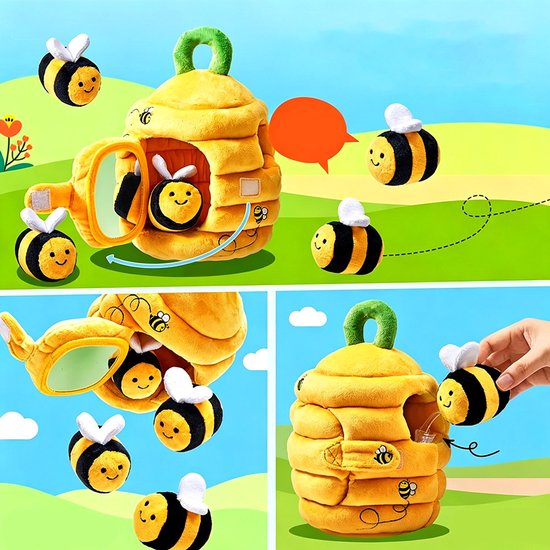 Bijenhuisje voor kinderen - Pluche speelgoed voor baby's - Bevat 5 bijen en 1 honingraat – Sensorisch educatief speelgoed – Montessori speelgoed – Speelgoed voor kinderen van 1-3 jaar – Cadeau voor kinderen - Cadeau voor baby's — afbeelding 5