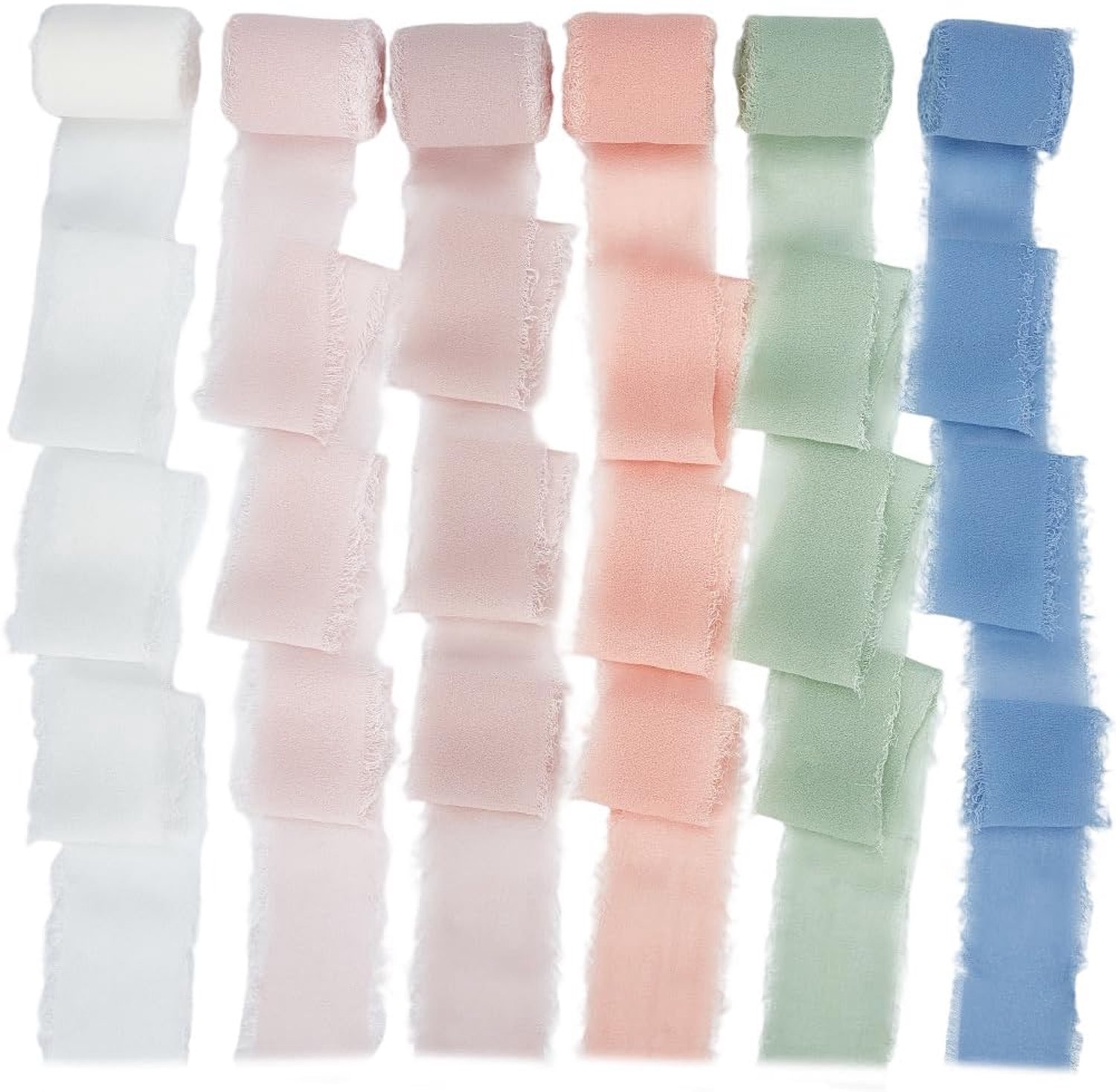 Chiffon Seidenband 30 m 40mm - 6 Rollen in 6 Kleuren - Fransenstof - Perfect voor Geschenkverpakkingen - ServiceTopper