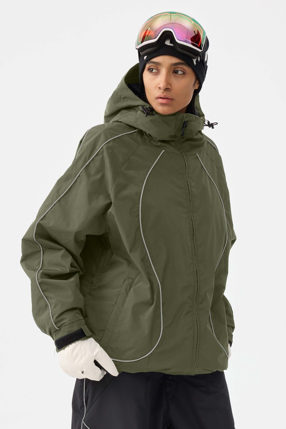 GSOU SNOW - Unisex ski- en snowboardjas met reflecterende biezen - 20K waterdicht - Legergroen - Maat M