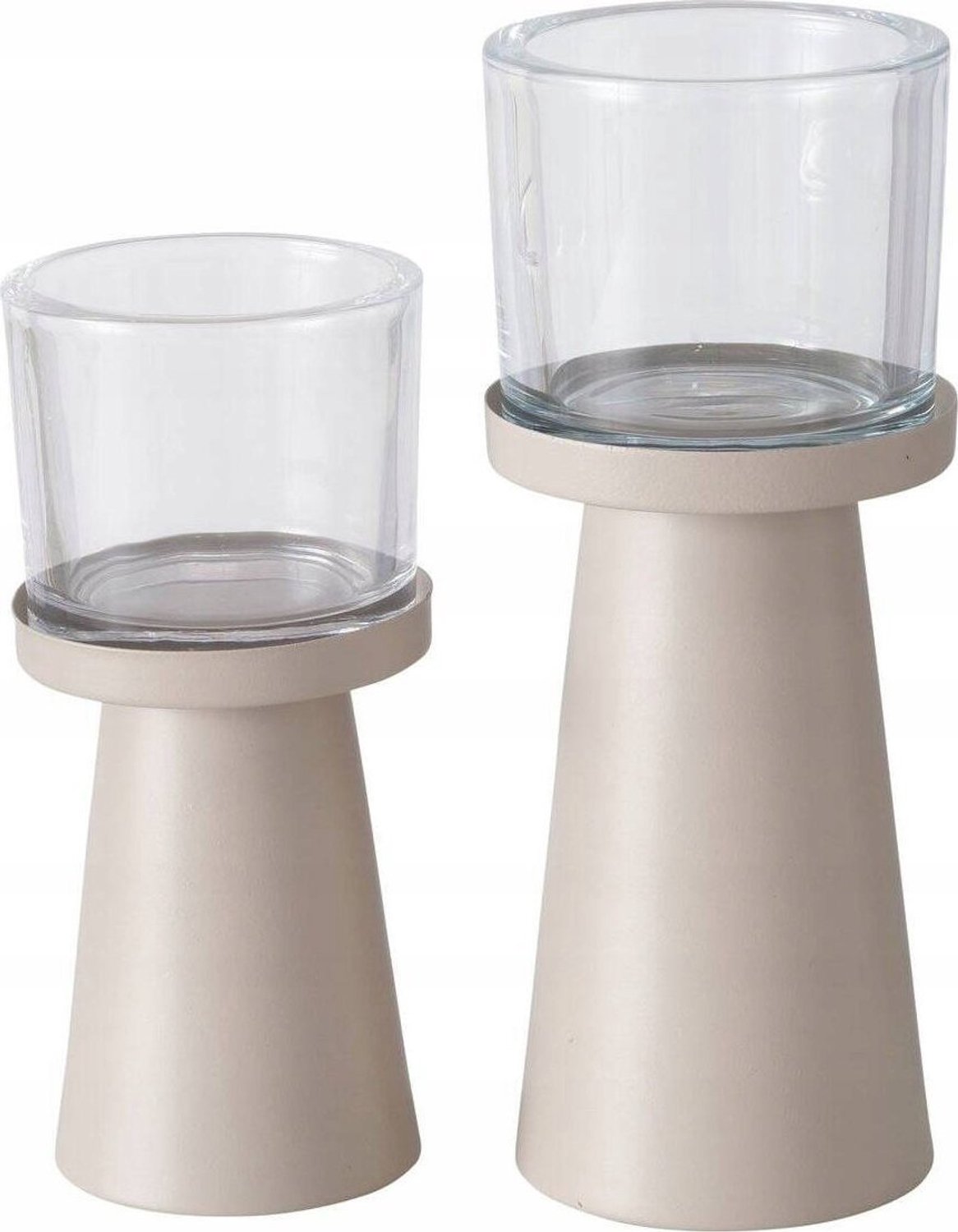 Boltze PIUS kandelaars set van 2 - metaal met glazen voet, 20 en 23 cm hoog Beige