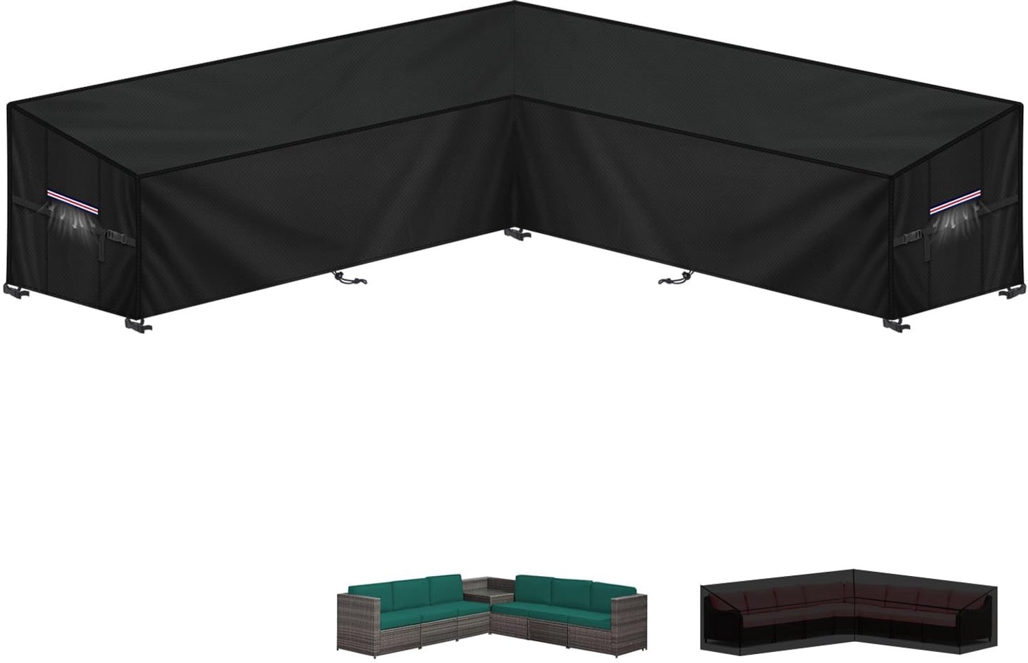 Duraxl Tuinmeubelhoes - L-vorm - 265 x 265 x 100 cm - Waterdicht Zwart