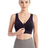 WiseGoods Sport BH Dames Zonder Beugel met Rits - Fitness Beha Naadloos - Sportkleding Ondergoed Bra - Zwart Maat M (80C-85D)