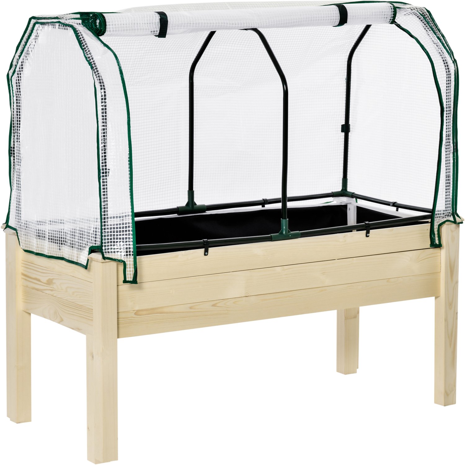 Sunona Verhoogd plantenbed met foliekas - Met stofvoering en drainage - 121 x 55 x 117 cm - Natuurlijk hout