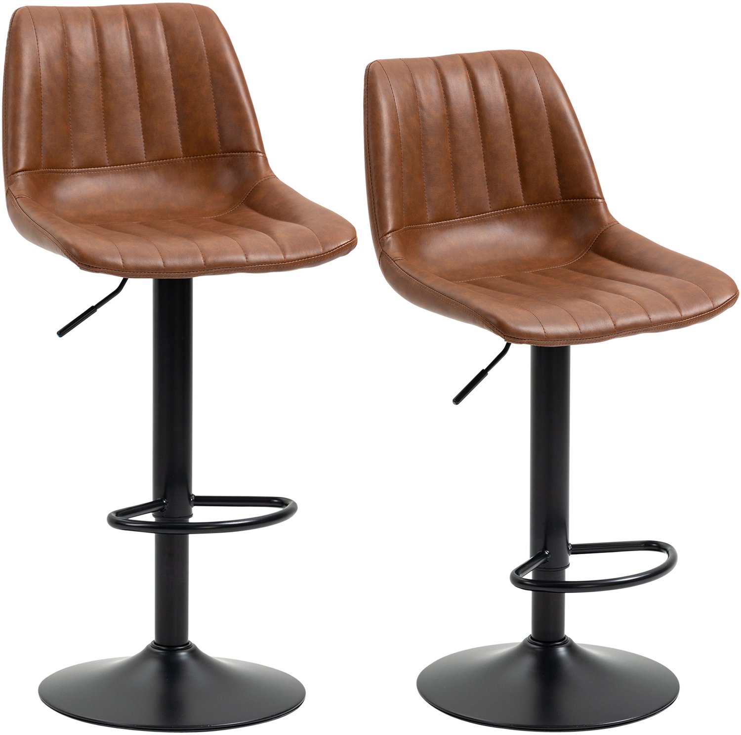 Homona Barkrukken - Set van 2 - In hoogte verstelbaar en 360° draaibaar - Met rugleuning en voetensteun - Kunstleer - 43 x 49,5 x 91-111 cm - Bruin