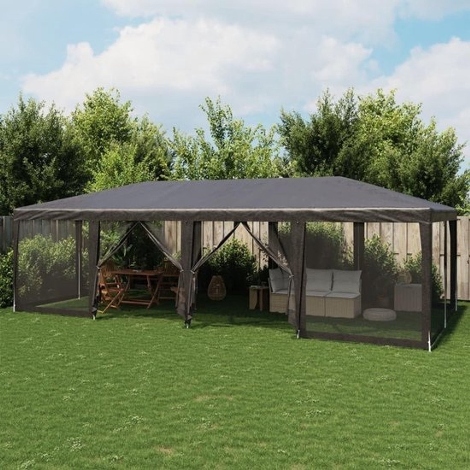 Partytent - Tuinpaviljoen - Feesten organiseren - Waterdicht HDPE-materiaal - 8 x 4 m - Antraciet