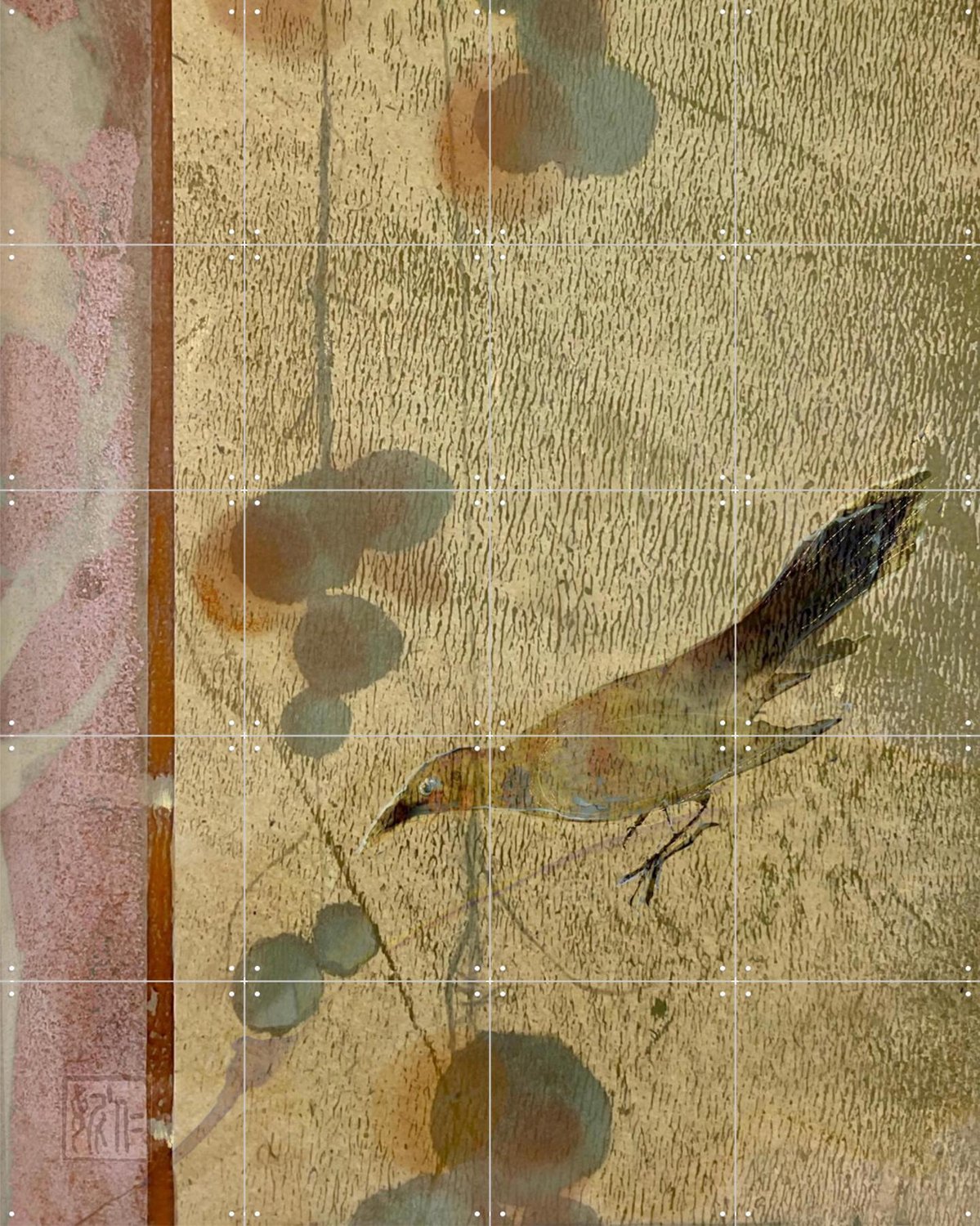 IXXI Love Your Birds, RAR Kramer - 80 x 100 cm - Grote wanddecoratie en posters - Gemengde Technieken, Trap, Woonkamer, Slaapkamer, Vogels Goud / Bruin