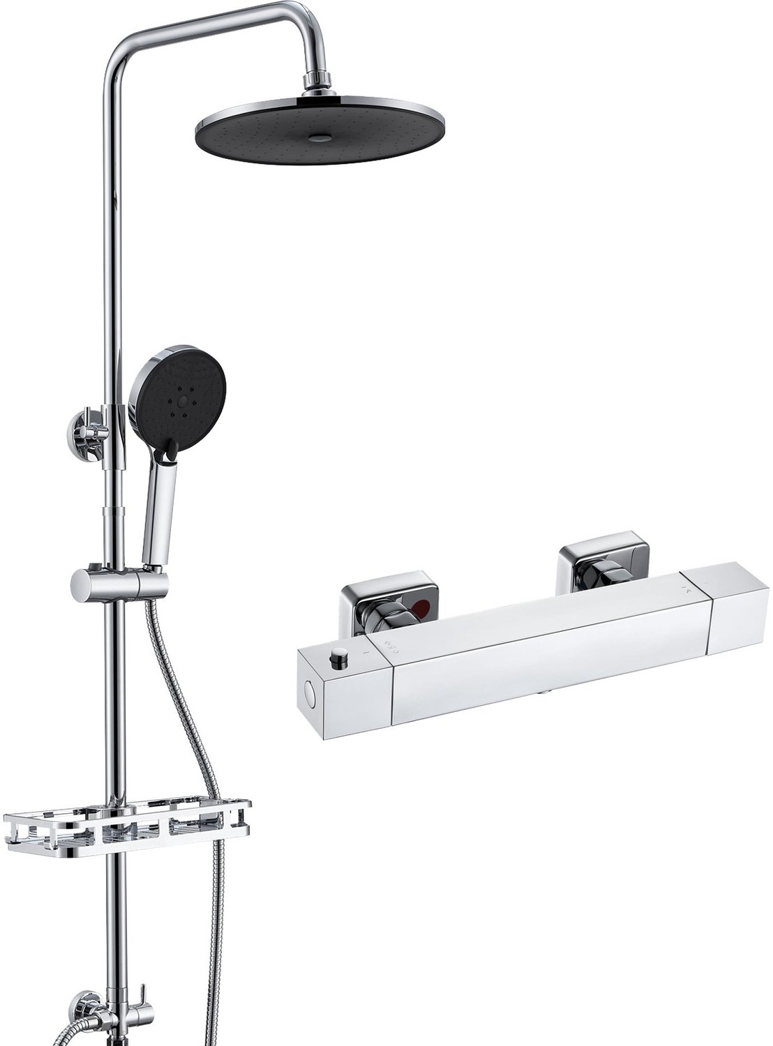 Auralum Max Regendouche met Thermostaatkraan - Ø 25 cm Regendouche en 3 Standen Handdouche - met Zelfreinigingsfunctie Doucheset - 10 inch Douchekop - Regendoucheset - Verstelbare Hoogte - Waterbesparend - Chroom