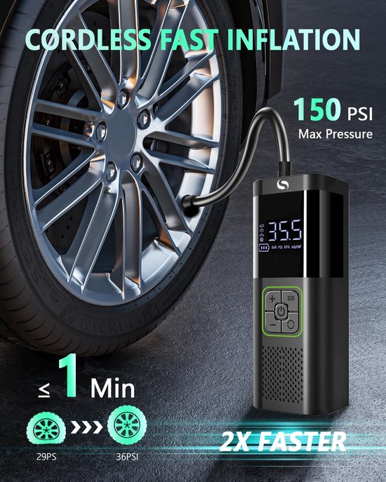 Luchtpomp Elektrische - 150 Psi Capaciteit - 12 V DC Voeding - Compact Formaat - Draagbare Pomp — afbeelding 2