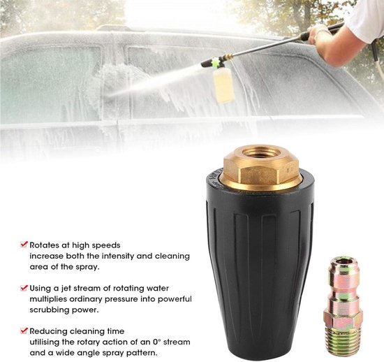 Auto hogedrukreiniger turbomondstuk 1/4in - roterende spray tip - 3600PSI - snel en effectief reinigen - Vemera — afbeelding 2