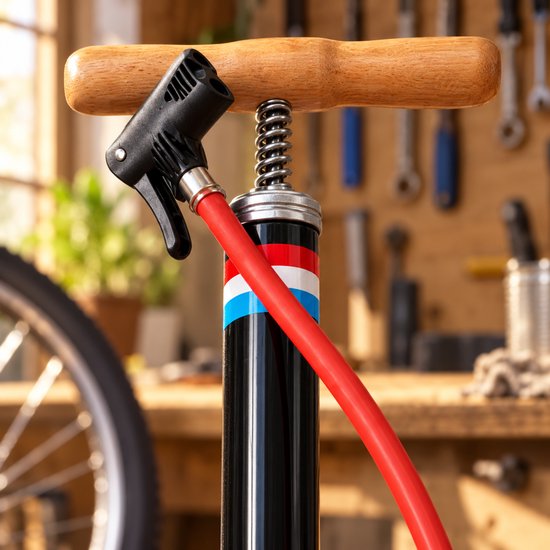 Fietspomp Holland - 60 cm - 3 Bar - Houten Handvat en Voetplank - Dunlop — afbeelding 2